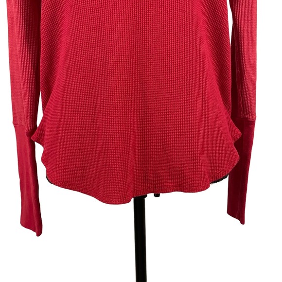 SPLENDID RED SCOOP NECK WAFFLE KNIT THERMAL TEE RAGLAN TOP SMALL - Picture 3 of 9